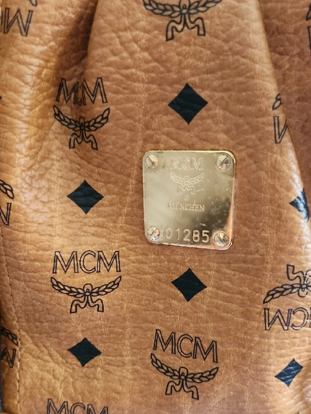 MCM Cognac Logo Visetos Satchel with Gold Hardware - Picture 2 of 15